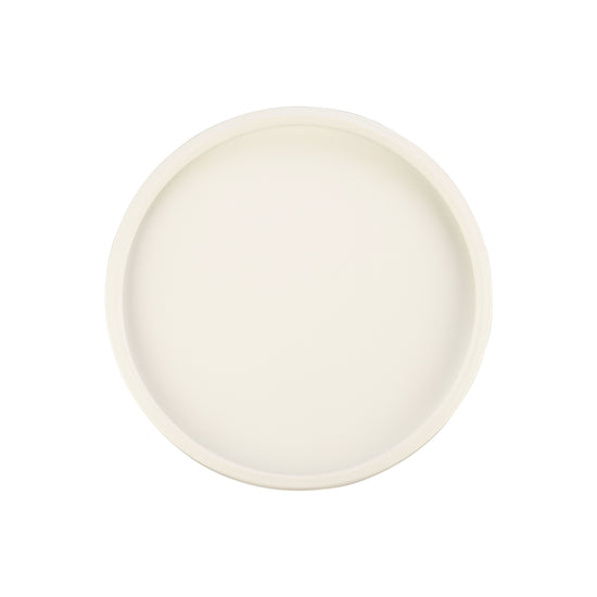 French White | Core 12" Round Leatherette Tray, combining durability and modern design for a polished hospitality accessory.