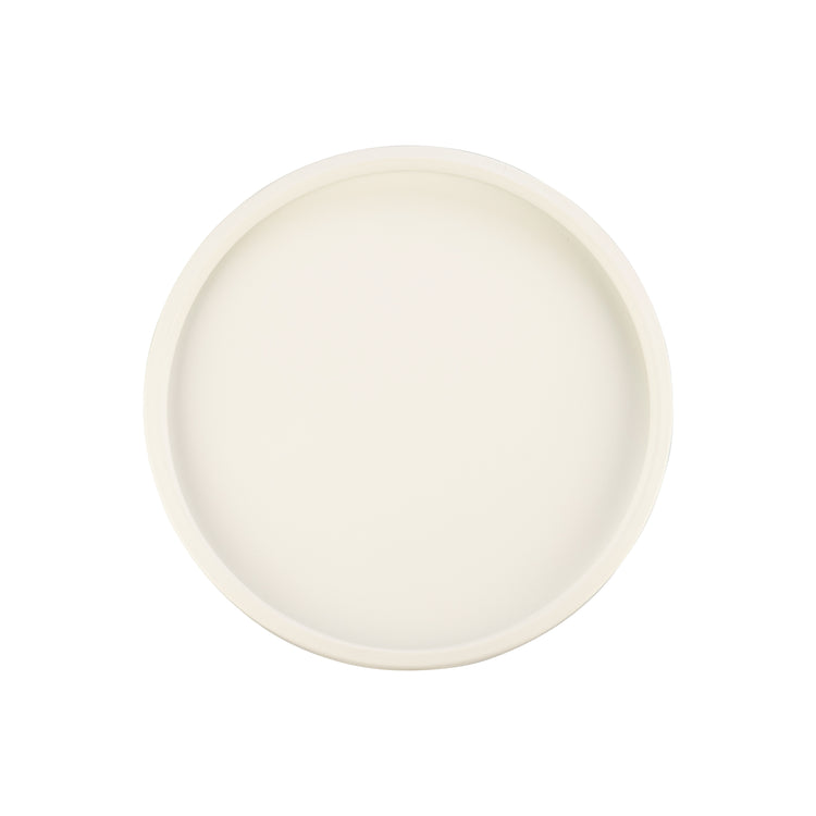 French White | Core 12" Round Leatherette Tray, combining durability and modern design for a polished hospitality accessory.