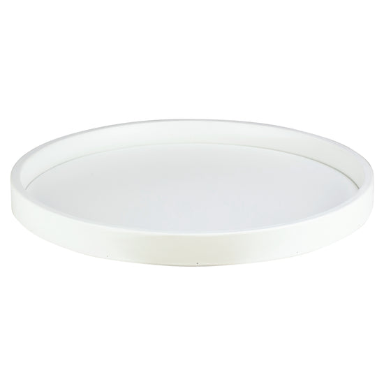 French White | Core 12" Round Leatherette Tray, offering a stylish and functional design for hospitality settings.