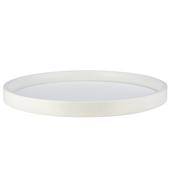 French White | Elegant 12" round leatherette tray, ideal for serving or organizing in upscale guestrooms.