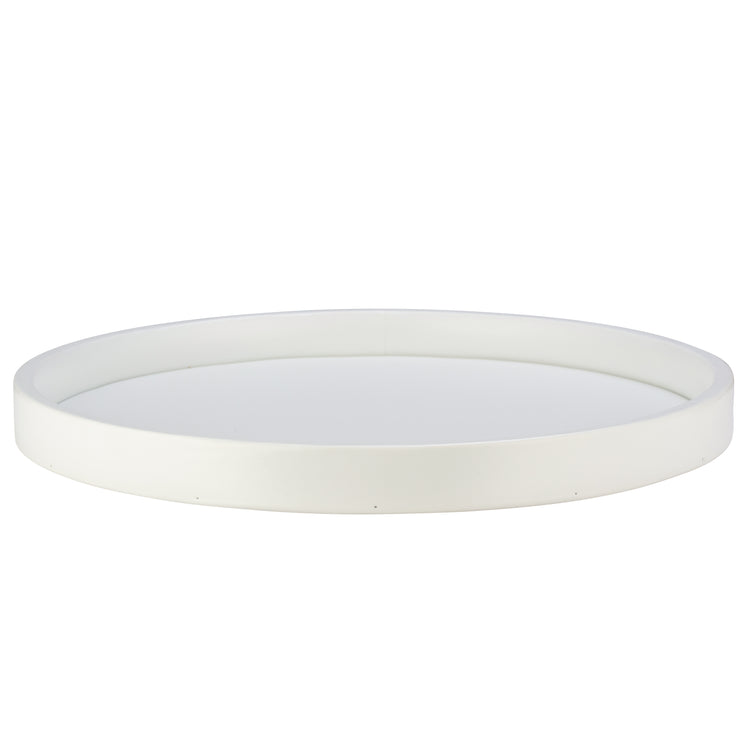 French White | Elegant 12" round leatherette tray, ideal for serving or organizing in upscale guestrooms.