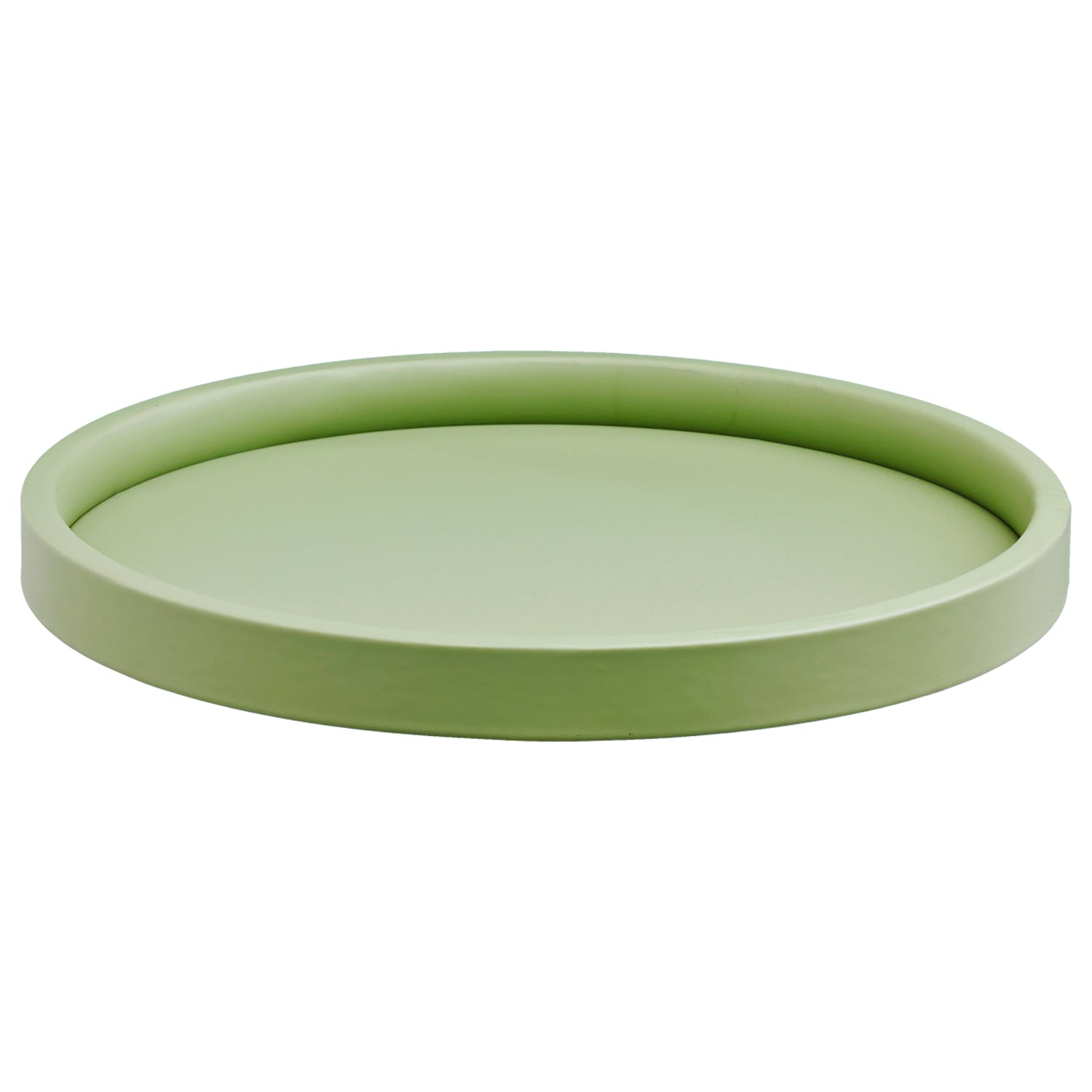 Mist Green | Modern leatherette tray from the Core collection, measuring 12" round, perfect for organizing and serving essentials.