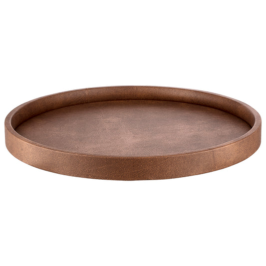 Walnut | Elegant Core 14" round leatherette tray, designed for stylish serving and presentation in upscale hospitality environments.