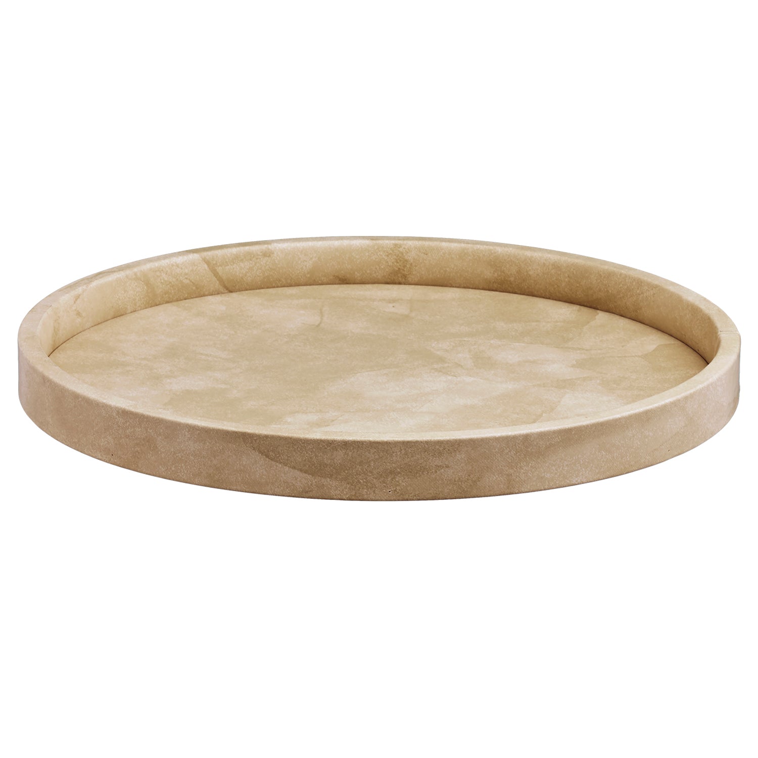 Doeskin | Chic 14" round leatherette tray from the Core collection, perfect for showcasing beverages and snacks in luxury settings.