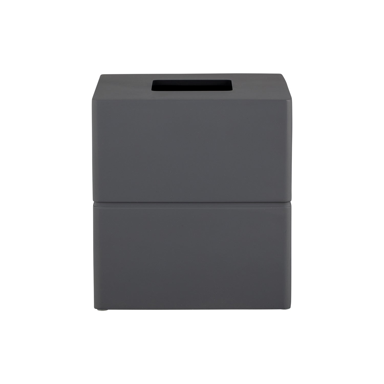 Matte Charcoal | Malibu Tissue Box Cover displayed on a bathroom countertop with stylish toiletries.