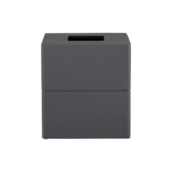 Matte Charcoal | Malibu Tissue Box Cover displayed on a bathroom countertop with stylish toiletries.