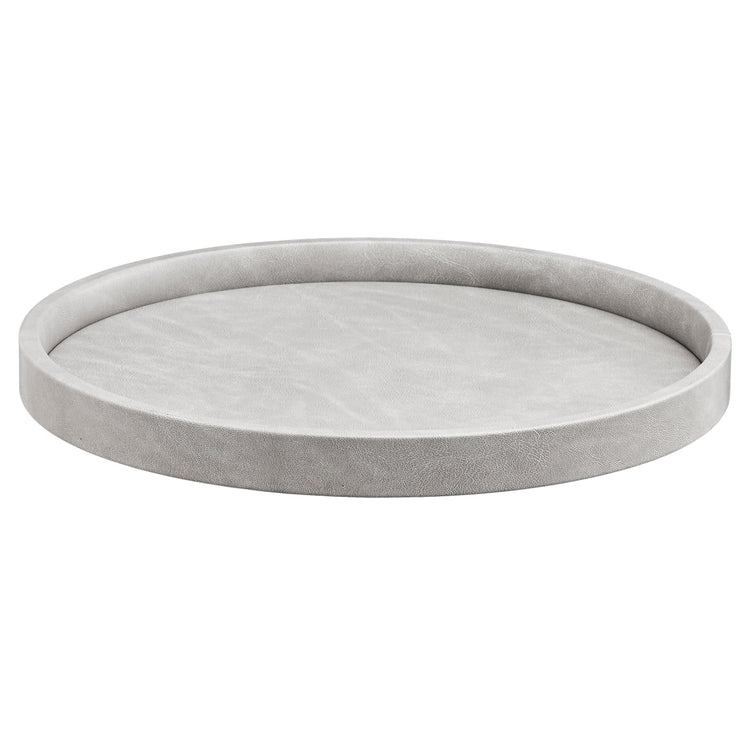 Slate Gray | Sleek Core leatherette tray measuring 14" in diameter, ideal for enhancing the presentation of guest amenities.