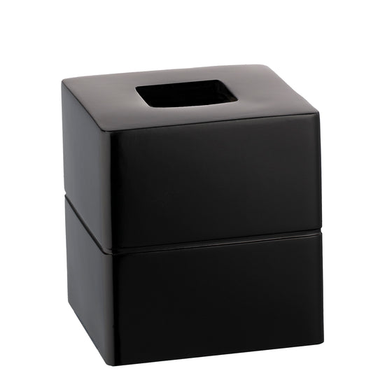 Black | Malibu Boutique Tissue Box Cover in a sleek leatherette finish, ideal for upscale guestroom decor.