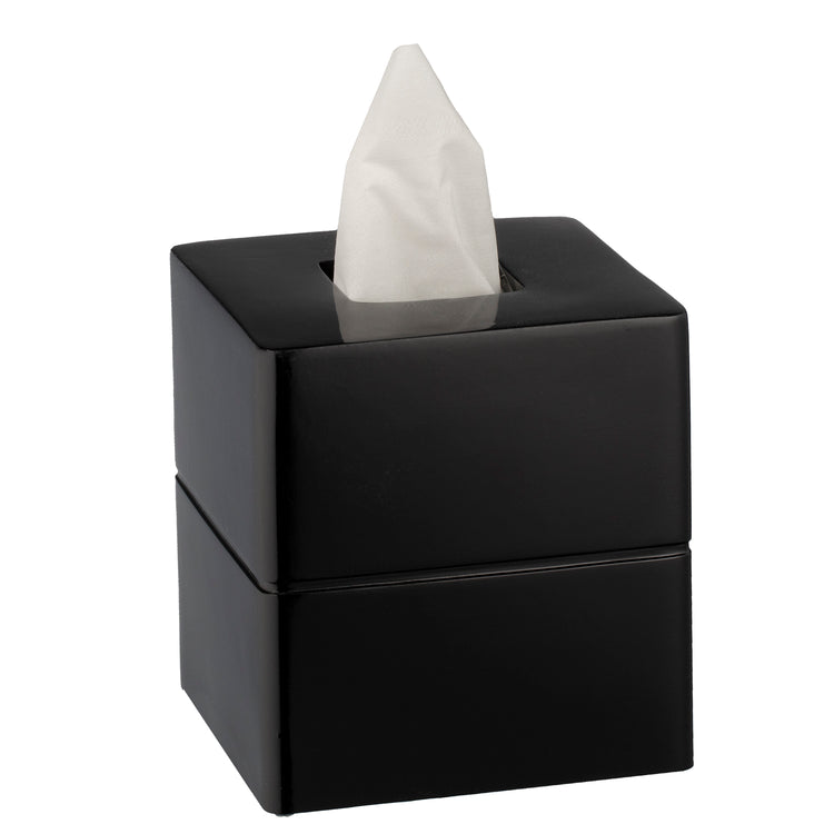 Black | Close-up of the Malibu Boutique Tissue Box Cover, showcasing its smooth, modern design.