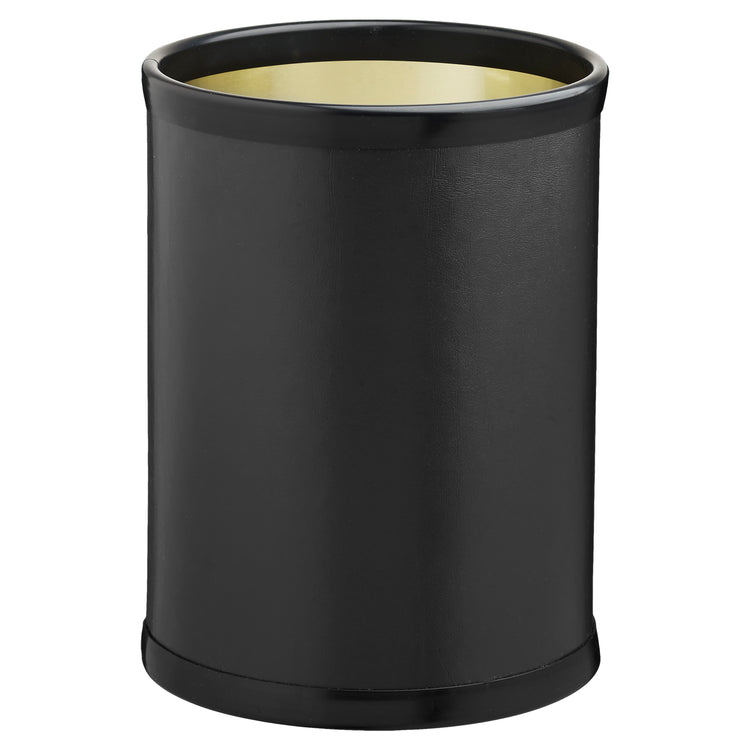 Designer Black | Image of the Core 8qt Round Leatherette Wastebasket for a classic look in the hotels.