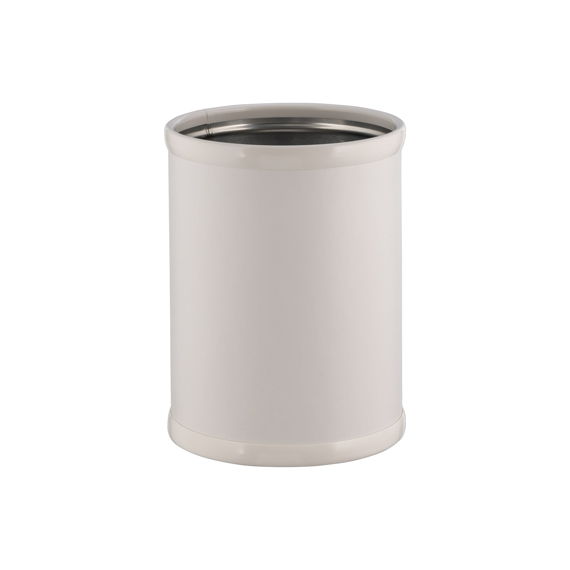 French White | Core 8qt Round Leatherette Wastebasket, designed for modern guestroom spaces with a sleek and sophisticated look.