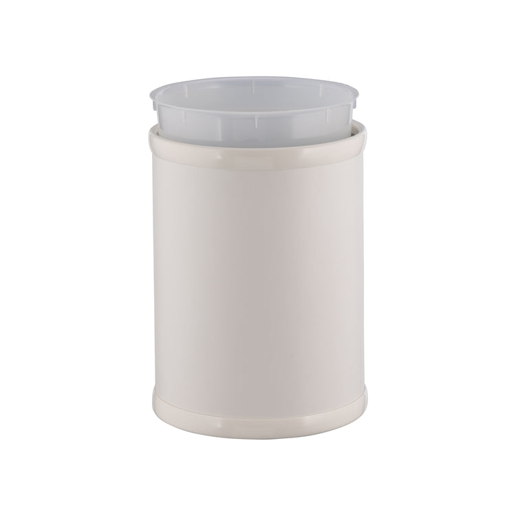 French White | Stylish Core 8qt Round Leatherette Wastebasket, perfect for enhancing upscale hotel or guestroom decor.