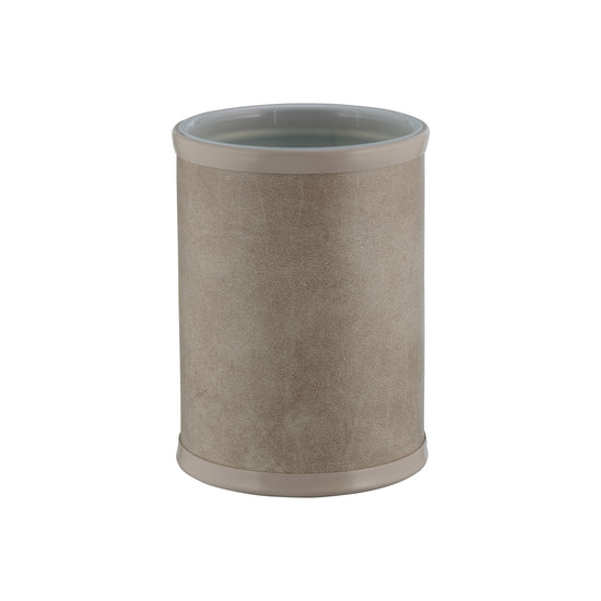 Taupe | Sleek Core 8qt Round Leatherette Wastebasket, designed to complement contemporary interiors and hospitality spaces.