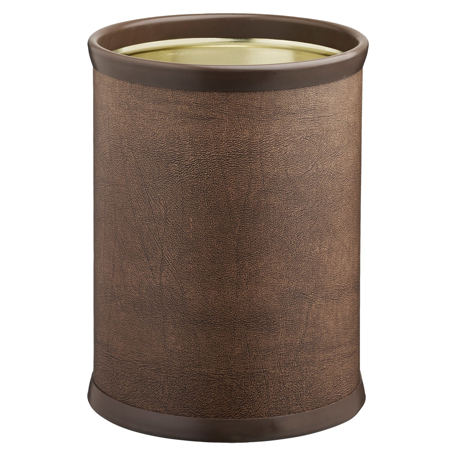 Coffee Italia | Elegant Core 8qt round leatherette wastebasket, perfect for adding sophistication to hotel rooms and guest spaces.