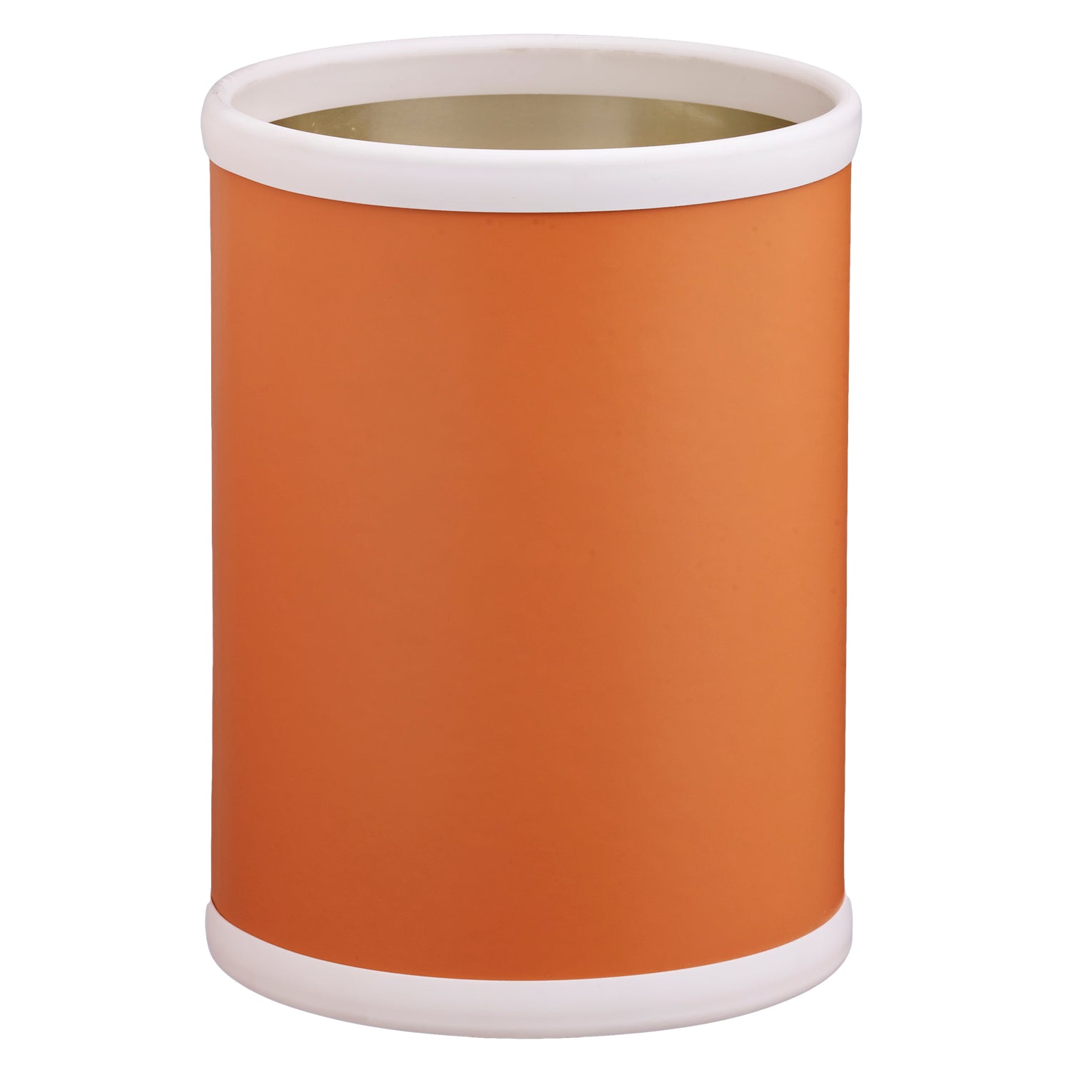 Spice Orange | Image of the Core 8qt Round Leatherette Wastebasket with white bases for boutique hotels.