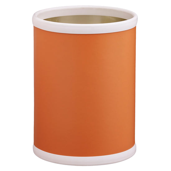 Spice Orange | Image of the Core 8qt Round Leatherette Wastebasket with white bases for boutique hotels.