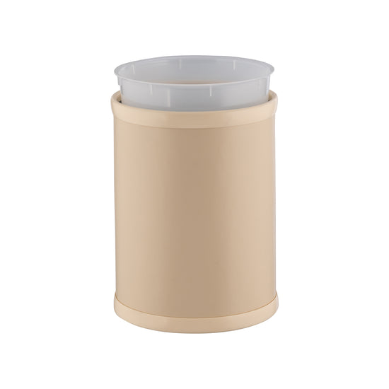 Off White | Core 8qt Round Leatherette Wastebasket, ideal for stylish organization in hotels, resorts, and upscale guestrooms.