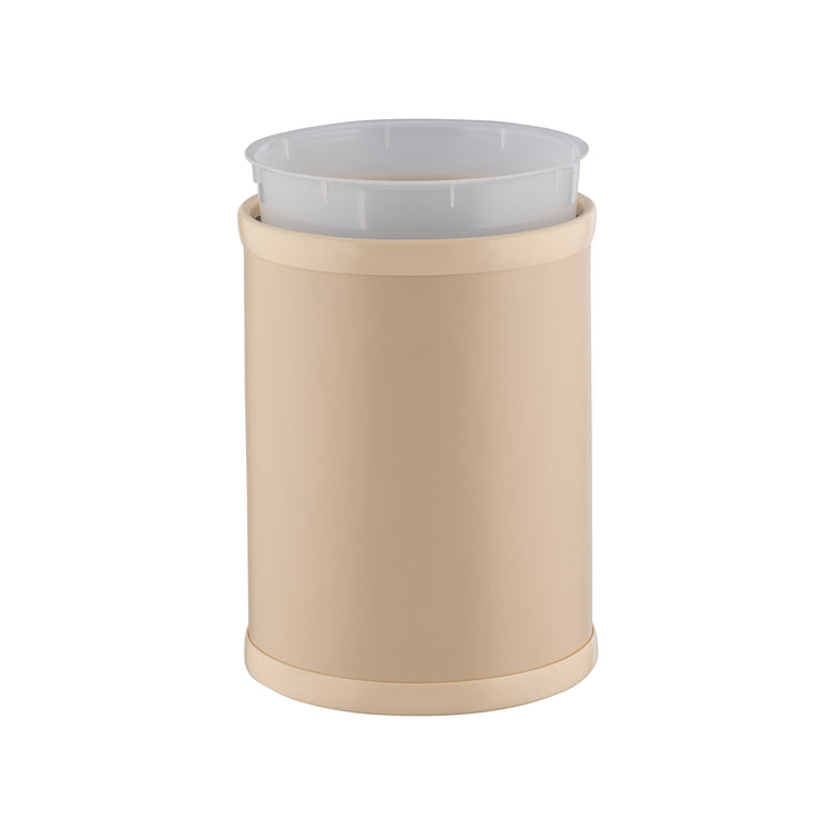 Off White | Core 8qt Round Leatherette Wastebasket, ideal for stylish organization in hotels, resorts, and upscale guestrooms.