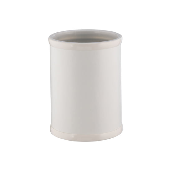 Ivory | Chic Core 8qt Round Leatherette Wastebasket, providing a practical and stylish solution for waste management in luxury spaces.