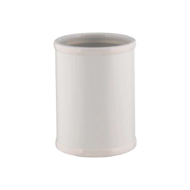 Ivory | Chic Core 8qt Round Leatherette Wastebasket, providing a practical and stylish solution for waste management in luxury spaces.