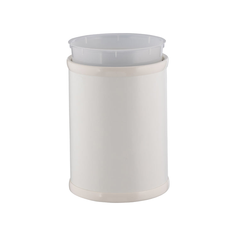 Ivory | Core 8qt Round Leatherette Wastebasket, crafted to blend seamlessly into sophisticated guestroom and hotel decor.