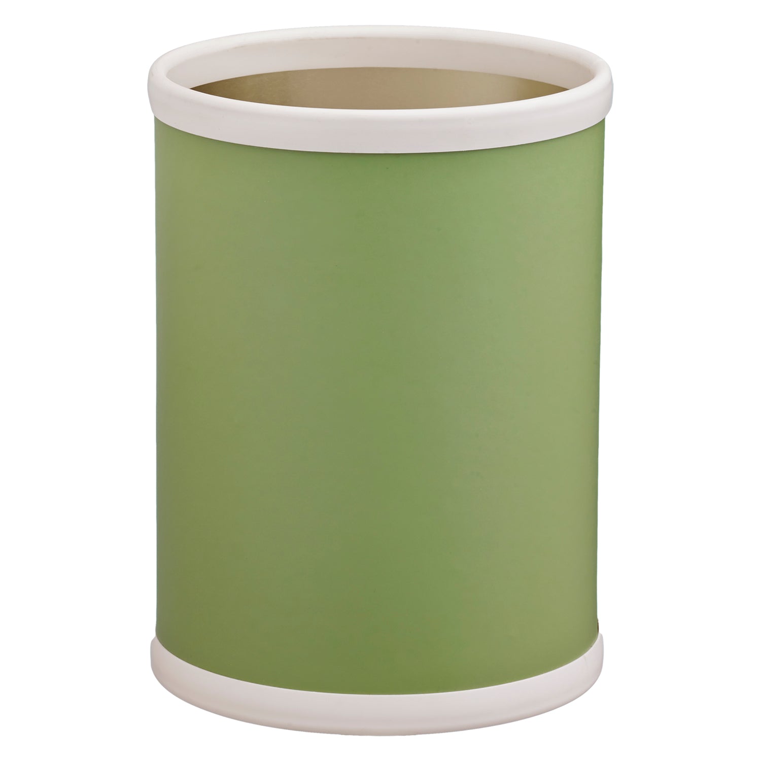 Mist Green | Durable Core 8qt round leatherette wastebasket, offering a sleek and modern look for upscale guest rooms and lobbies.