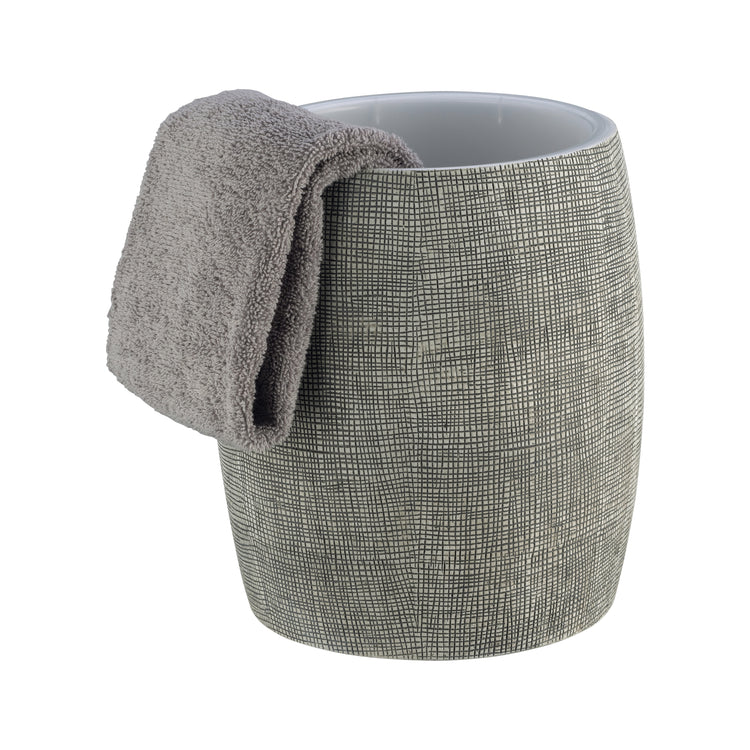 Black & White | Weave 8qt Wastebasket, offering a functional and elegant waste solution with a woven texture, ideal for luxury guestroom spaces.