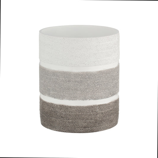 Gray & White | Tri-Twine 8qt wastebasket featuring a textured woven design, ideal for adding a touch of rustic charm to hotel bathrooms while efficiently managing waste.