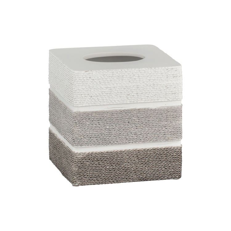 Gray & White | Tri-Twine boutique tissue box cover featuring a rustic woven design, perfect for discreetly storing tissue boxes while enhancing the decor of hotel bathrooms.