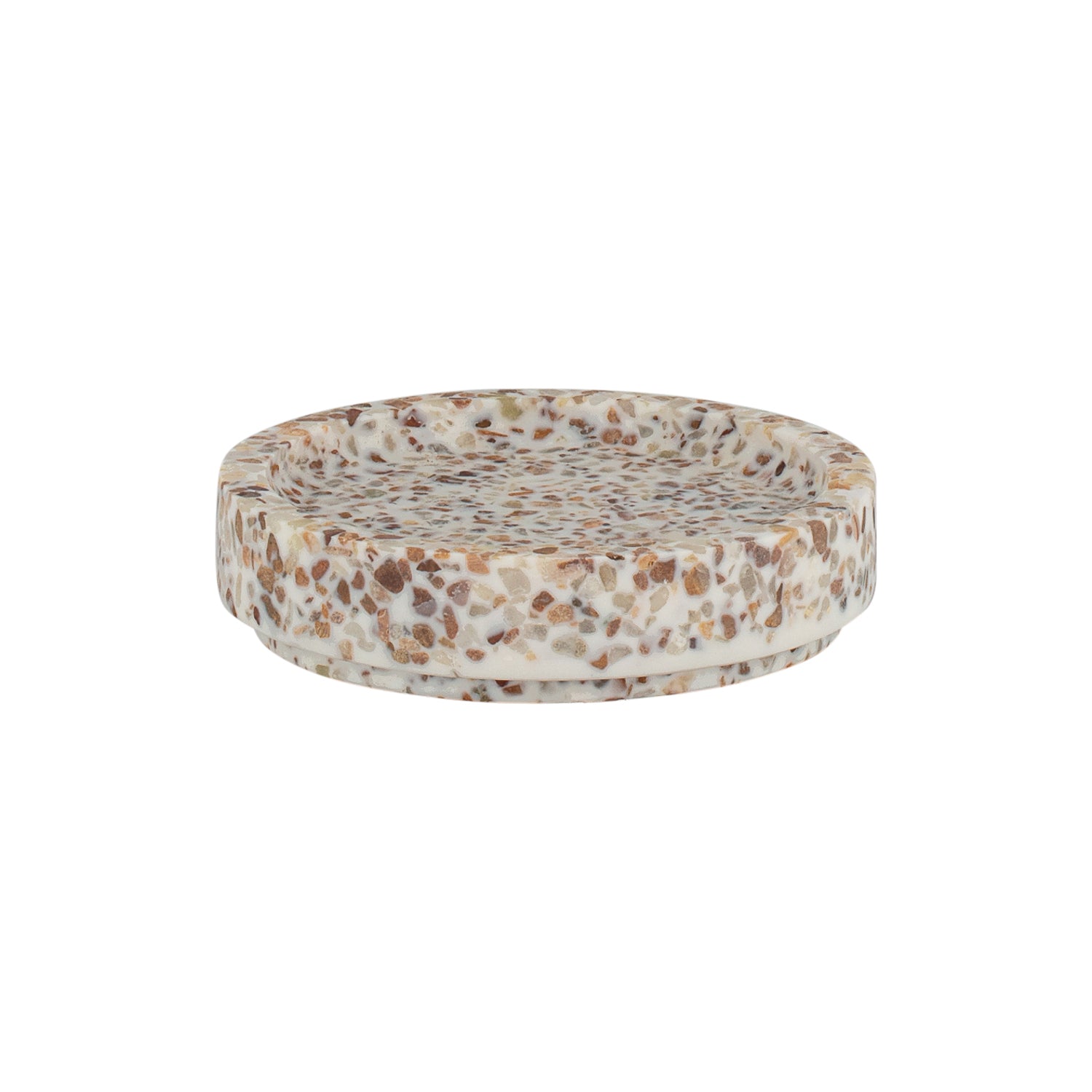 Brown | terrazzo soap dish with a vibrant pattern, designed to elevate your sink area and provide a functional solution for holding soap bars.