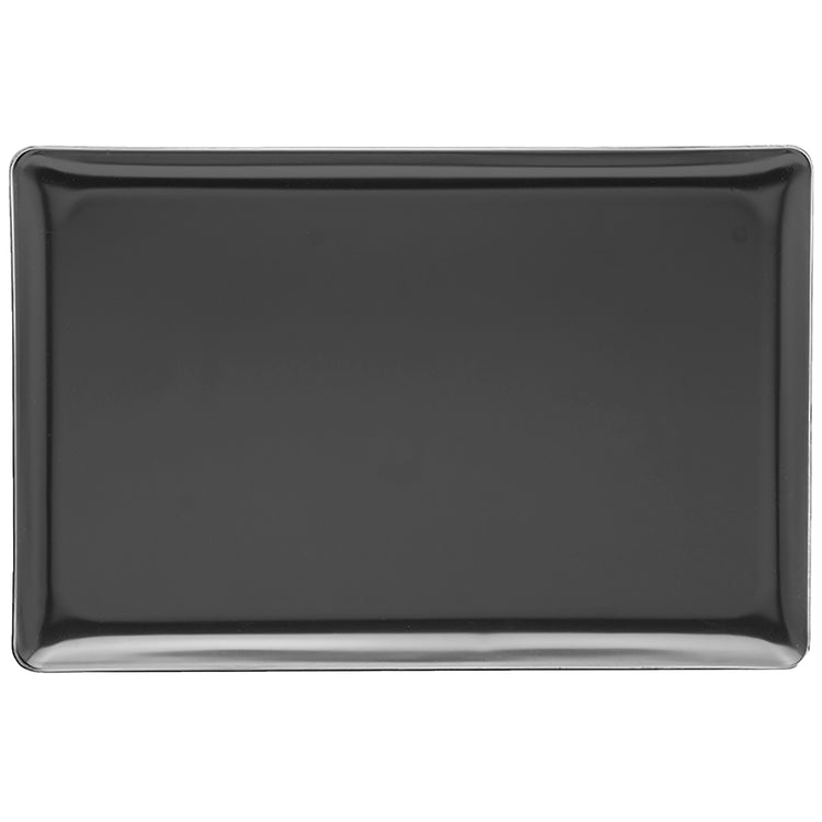 Black | Wake Up Call 11" x 17" Molded Tray from Erwyn Products, featuring a spacious design ideal for in-room coffee service, showcasing coffee makers, cups, and essentials.