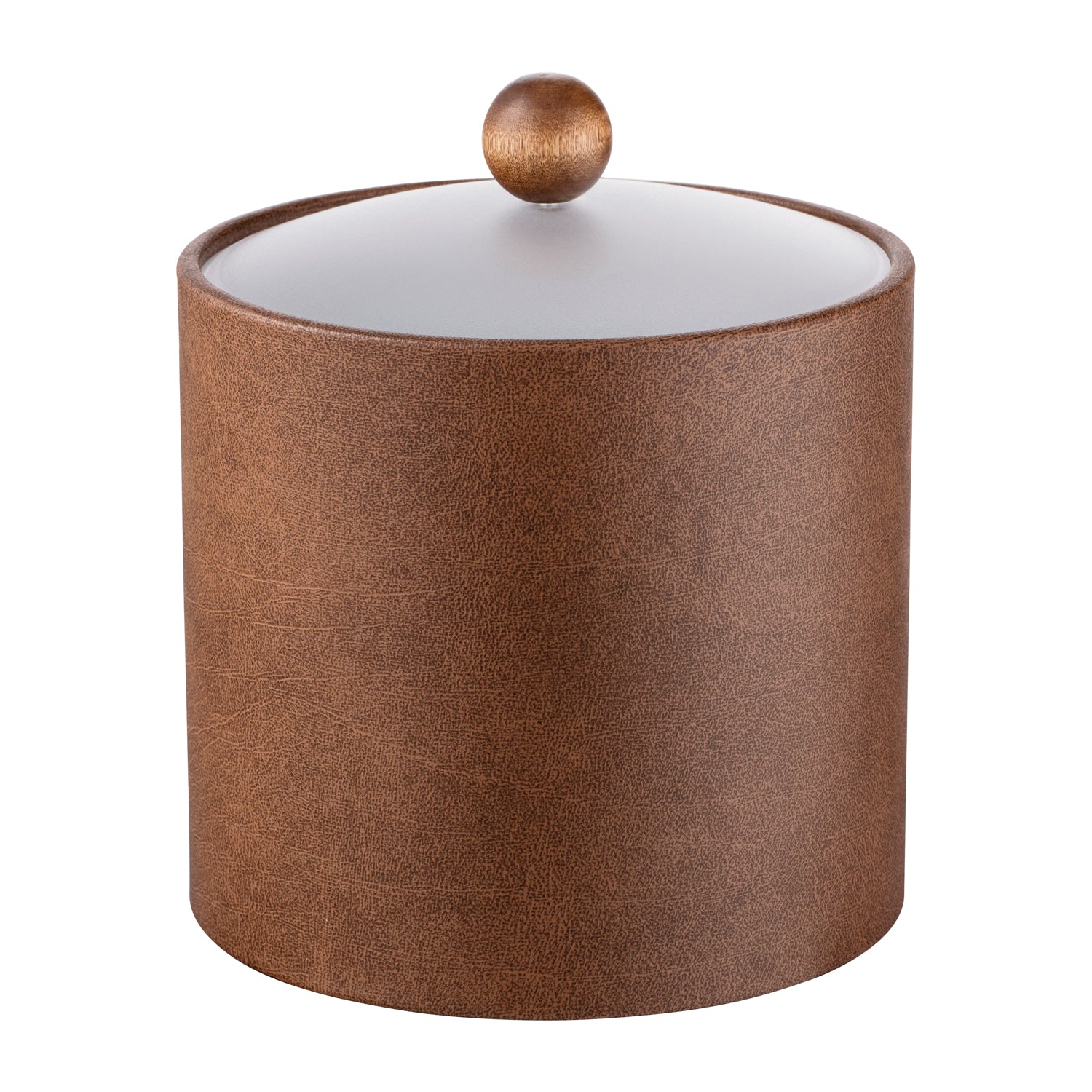 Walnut | Elegant Core 2qt leatherette ice bucket featuring an acrylic cover and brown wood ball knob, perfect for luxury hospitality settings.