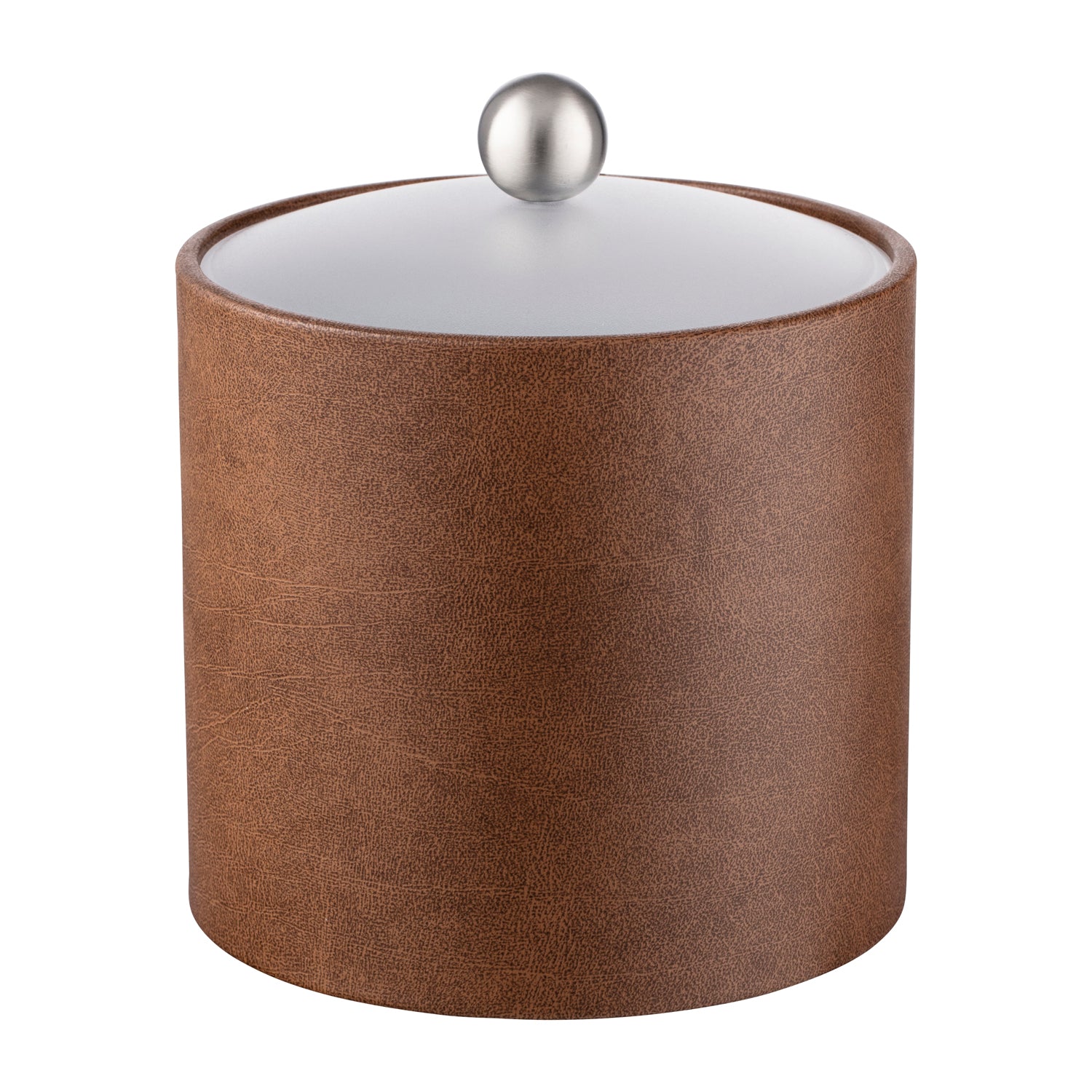 Walnut | Sleek Core 2qt leatherette ice bucket with an acrylic cover and brushed stainless Astro knob, ideal for upscale hospitality settings.