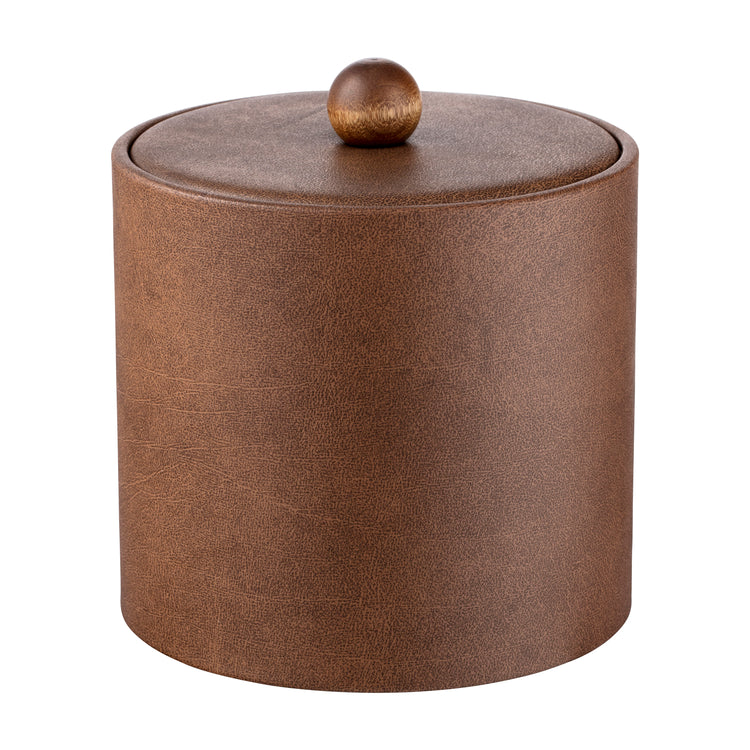 Walnut | Image of the Core 2qt Leatherette Ice Bucket with a Material Cover and Brown Wood Ball Knob