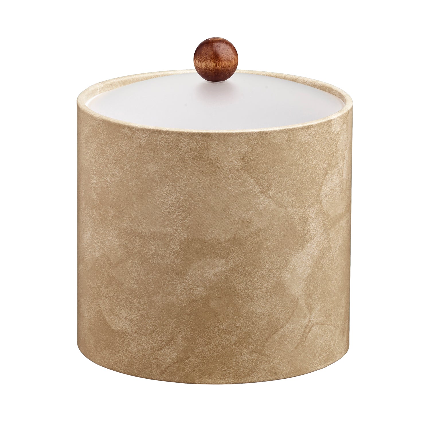 Doeskin | Chic 2-quart leatherette ice bucket from the Core collection, designed with a sleek acrylic cover and stylish brown wood ball knob.