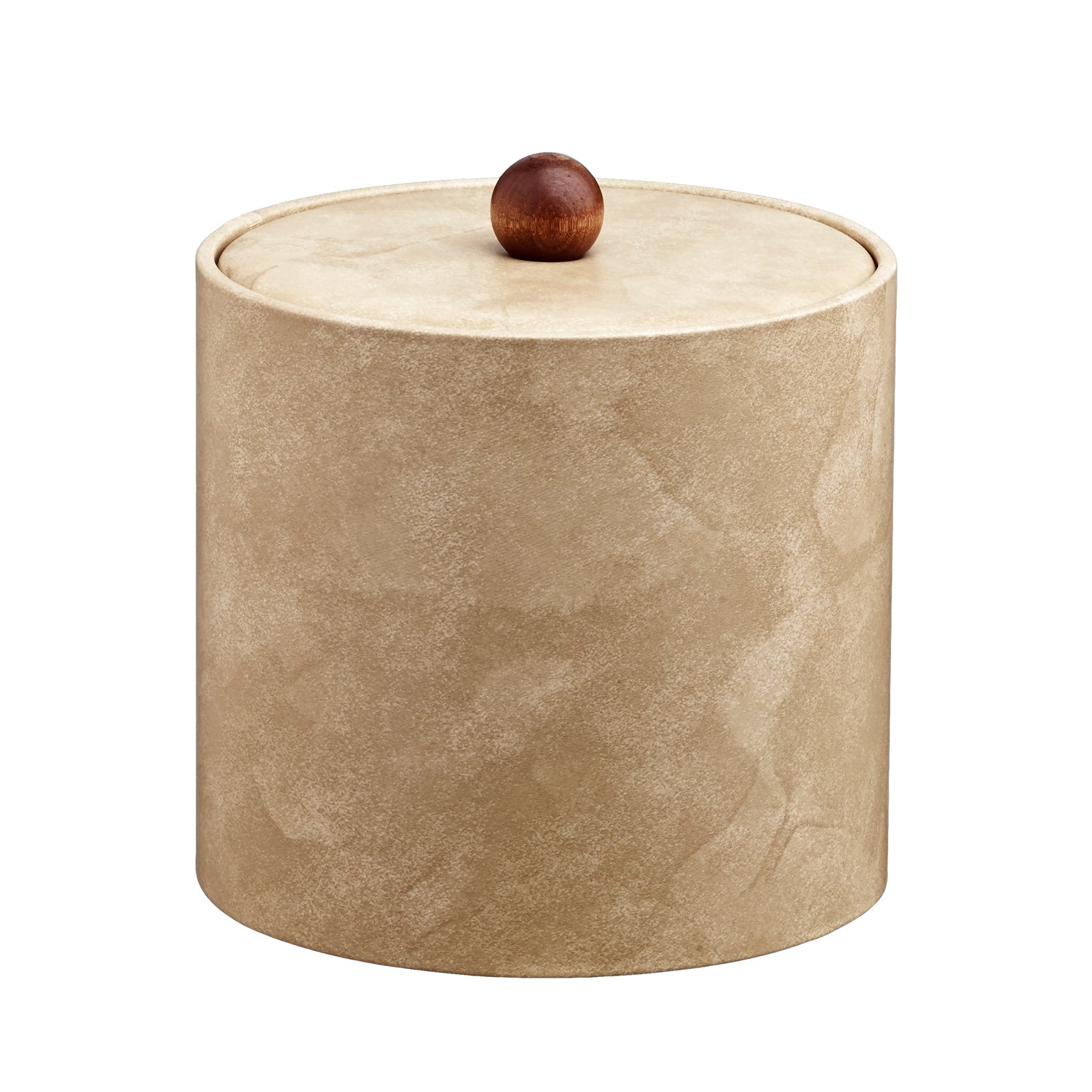 Doeskin | Elegant Core 2qt leatherette ice bucket with a material cover and brown wood ball knob, perfect for luxury hospitality settings.