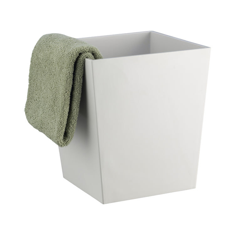 Glossy White | Sustainable Form 8qt Square Wastebasket in a minimalist square shape, perfect for hotel bathrooms or guest rooms.