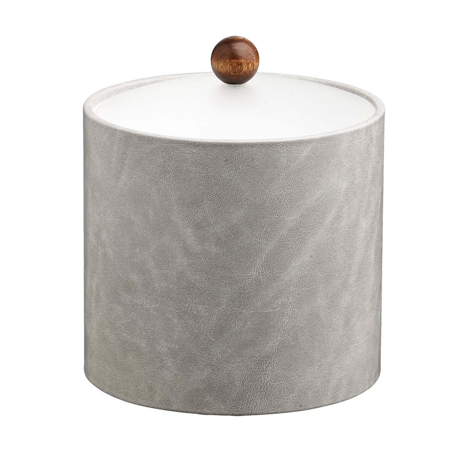 Slate Gray | Sophisticated Core 2qt leatherette ice bucket with a durable acrylic cover and warm brown wood ball knob for upscale guest service.