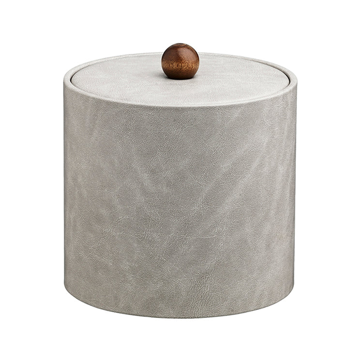 Slate Gray | Chic 2-quart leatherette ice bucket featuring a material cover and stylish brown wood ball knob, ideal for upscale guest rooms.