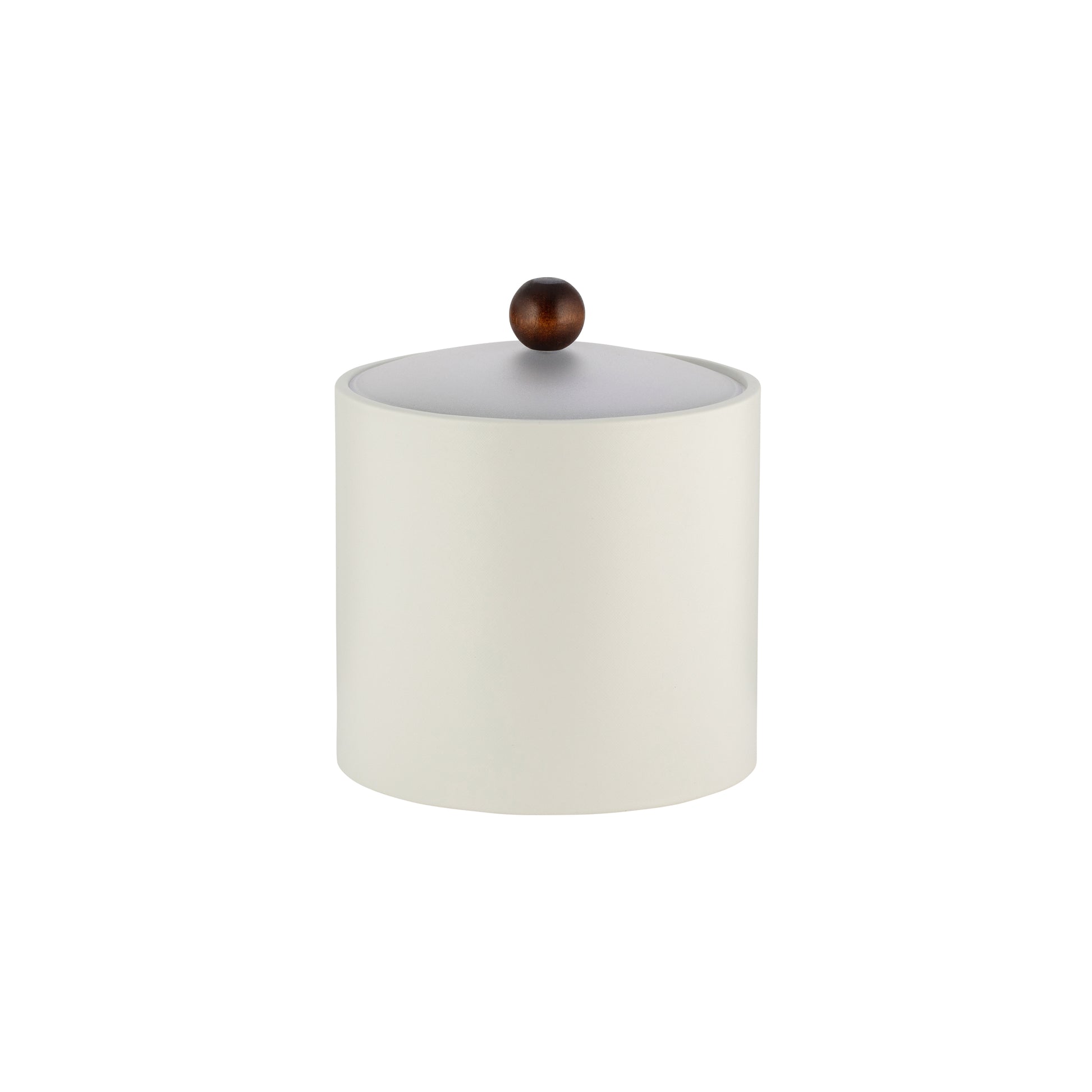 French White | Core 2qt Leatherette Ice Bucket with an acrylic cover and brown wood ball knob, blending style and functionality for hospitality settings.