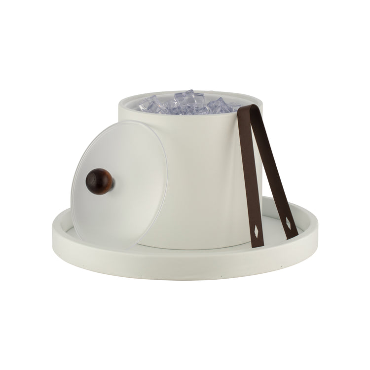 French White | Versatile and stylish Core 2qt Leatherette Ice Bucket, designed with an acrylic cover and brown wood ball knob for modern guestroom appeal.