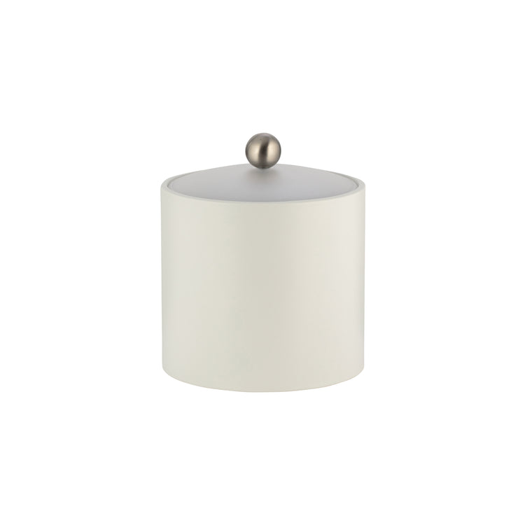 French White | Core 2qt Leatherette Ice Bucket with an acrylic lid and brushed stainless Astro knob, perfect for hospitality use.