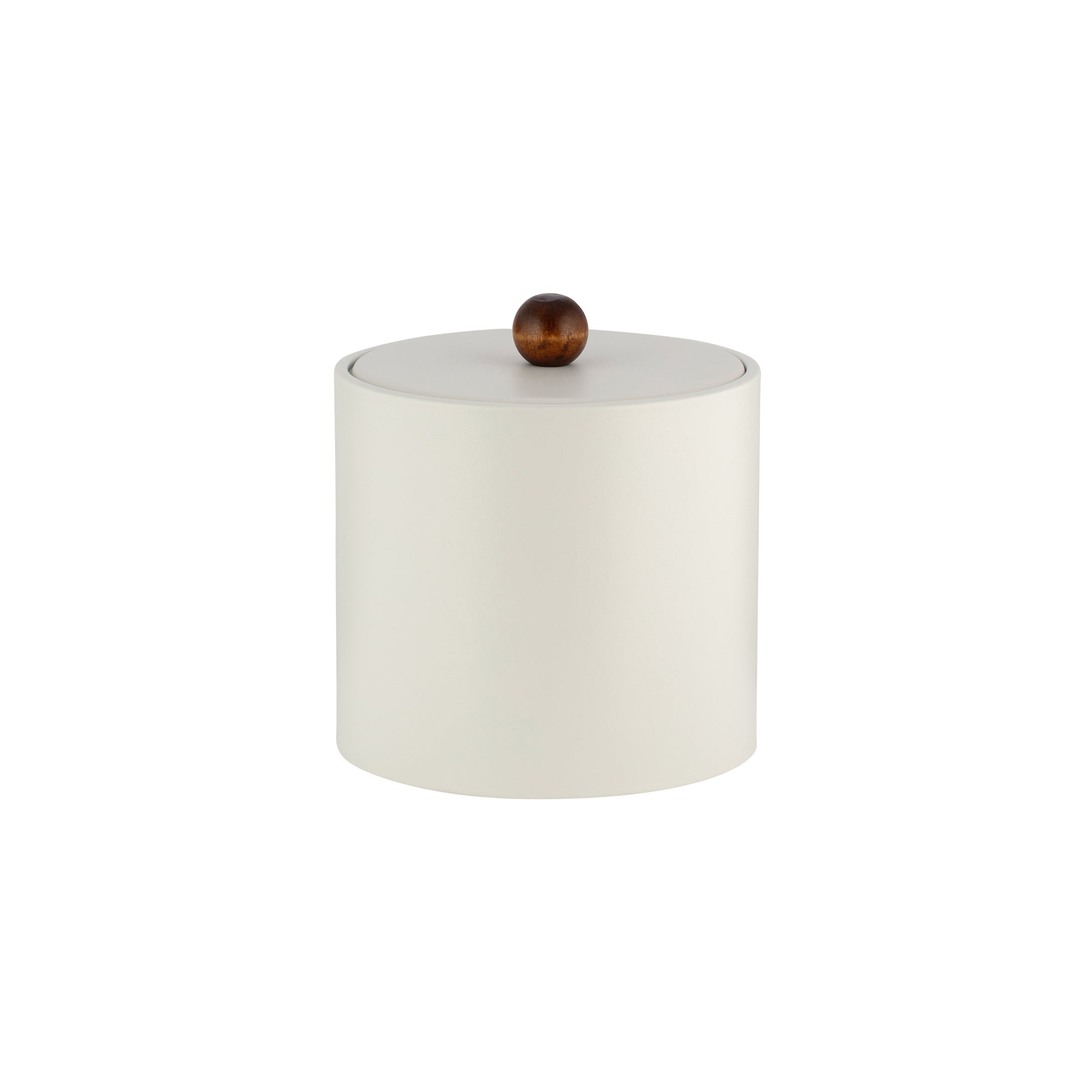 French White | Core 2qt Leatherette Ice Bucket with material cover and brown wood ball knob, offering a stylish and functional design.