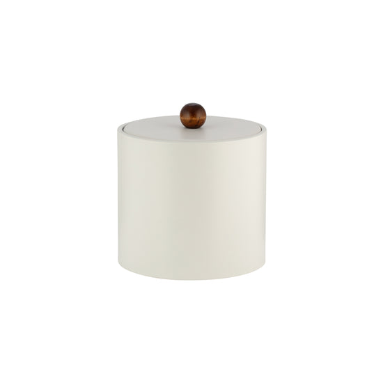 French White | Core 2qt Leatherette Ice Bucket with material cover and brown wood ball knob, offering a stylish and functional design.