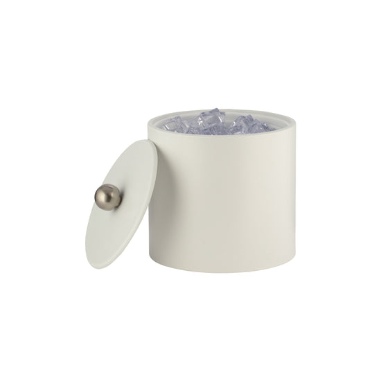 French White | Sophisticated leatherette ice bucket with a durable 2-quart capacity, material cover, and stylish brushed stainless Astro knob for a refined guestroom experience.