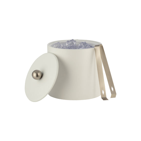 French White | Premium Core Collection 2qt Ice Bucket, wrapped in high-quality leatherette with a matching material cover and brushed stainless Astro knob, perfect for luxury hotels.