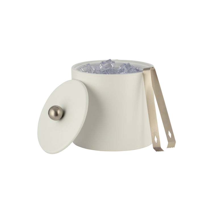 French White | Premium Core Collection 2qt Ice Bucket, wrapped in high-quality leatherette with a matching material cover and brushed stainless Astro knob, perfect for luxury hotels.