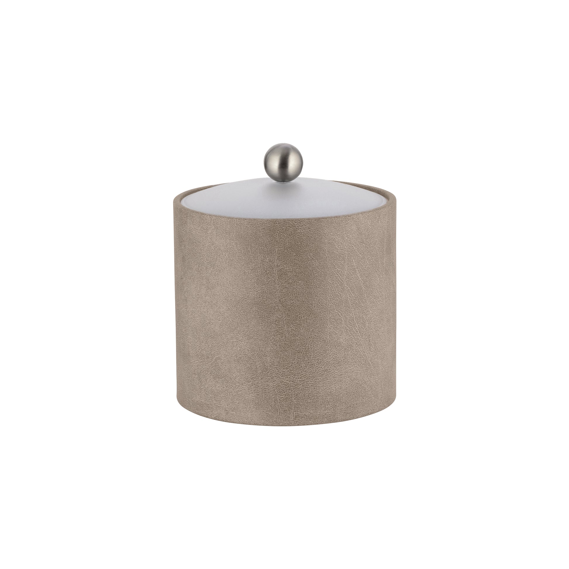 Taupe | Core 2qt Leatherette Ice Bucket with acrylic cover and brushed stainless Astro knob, offering a sleek, modern design.