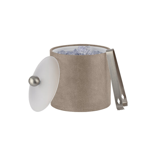 Taupe | Stylish Core 2qt Ice Bucket featuring a leatherette exterior, acrylic cover, and brushed stainless Astro knob for a refined touch.