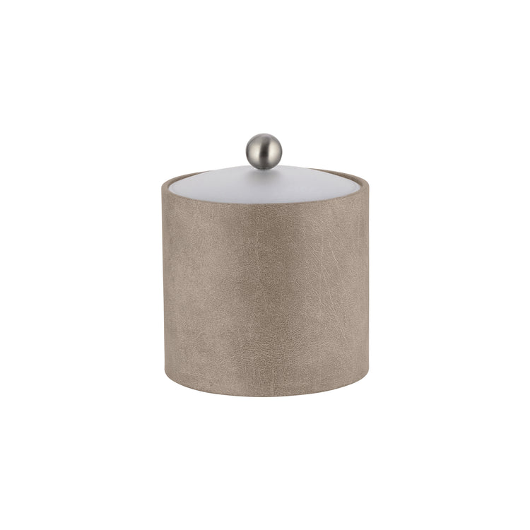 Taupe | Core 2qt Leatherette Ice Bucket with acrylic cover and brushed stainless Astro knob, offering a sleek, modern design.